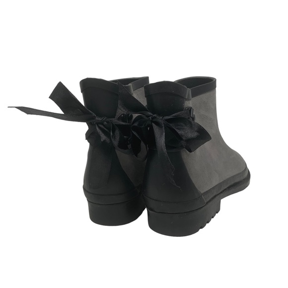 Gray Faux Suede Ankle Boots with Black Bow Detail Slip-On Style - Picture 3 of 7